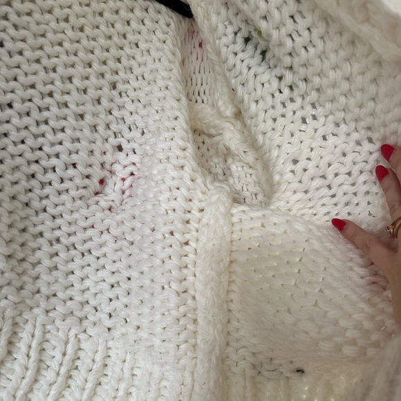 Cream Chunky Knit Sweater with Colorful Flowers - Picture 5 of 7